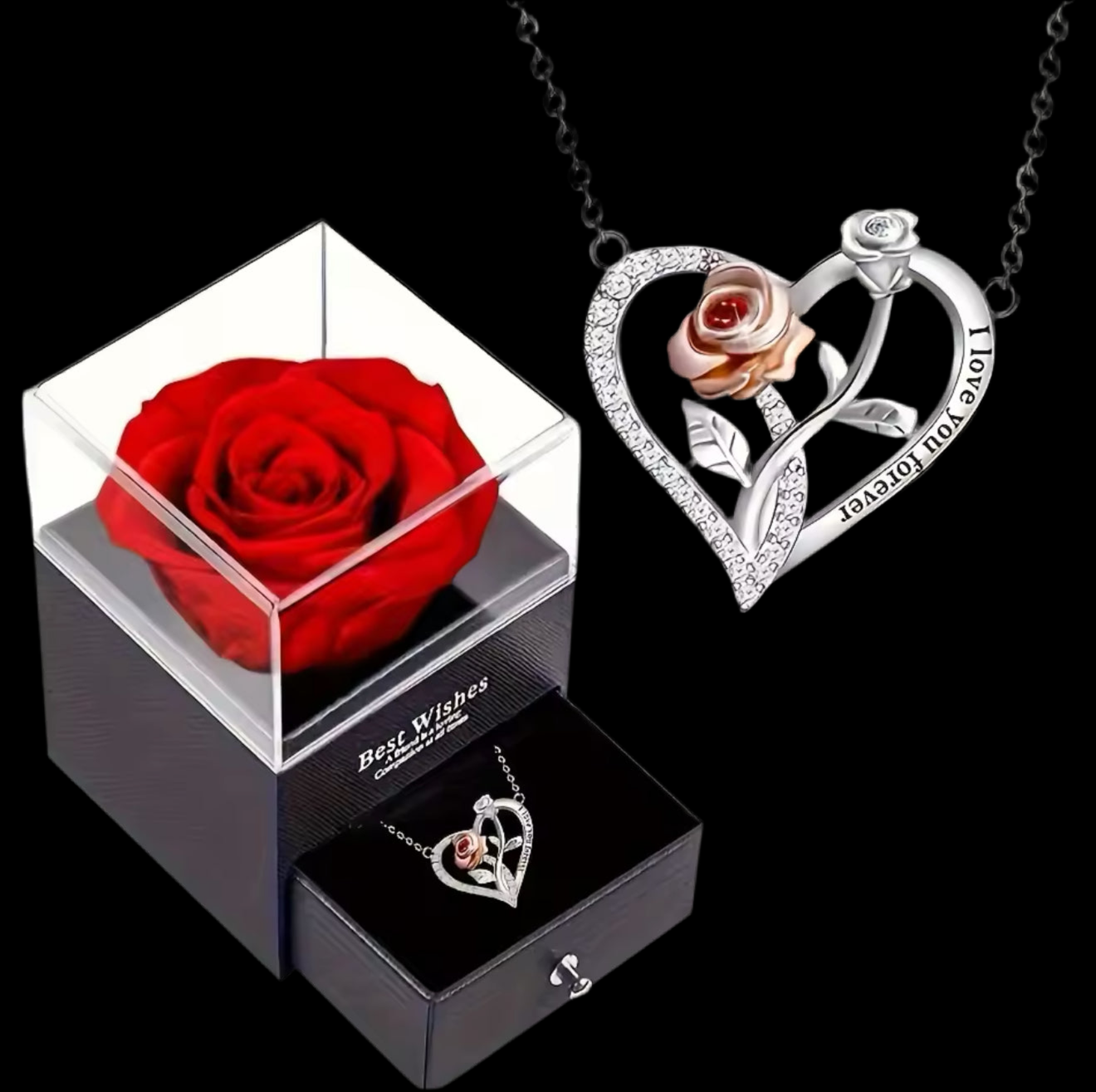 I Love You Forever Necklace With Rose Gift Box For Girlfriend Momther Birthday Christmas Romantic Gift